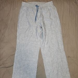 Athleta Pants Womens 8T Blue Linen Retreat Wide Leg Resort Beach Coastal Preppy